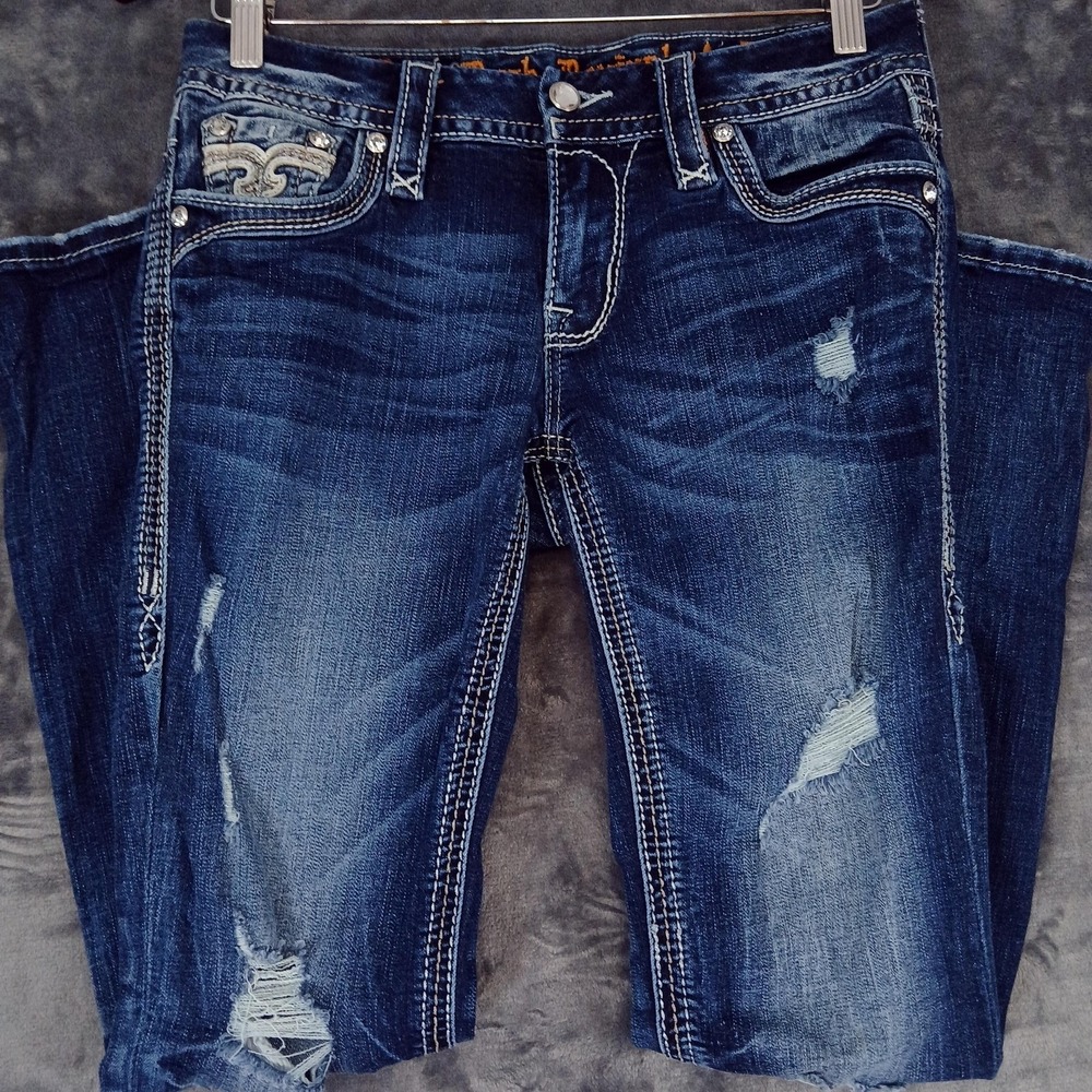 Rock Revival Jeans Womens 27 Blue Adara Straight‎ Distressed Embellished